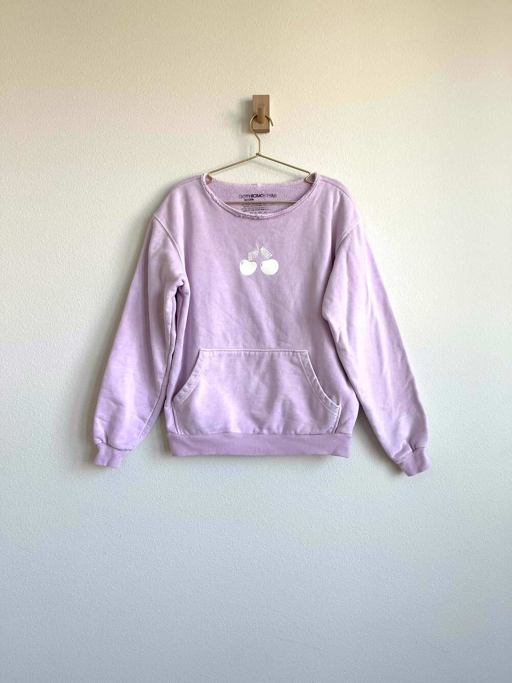 Gothic Mochas Indie Soft Girl Light Purple Raw Collar Cherry Sweatshirt - Size S